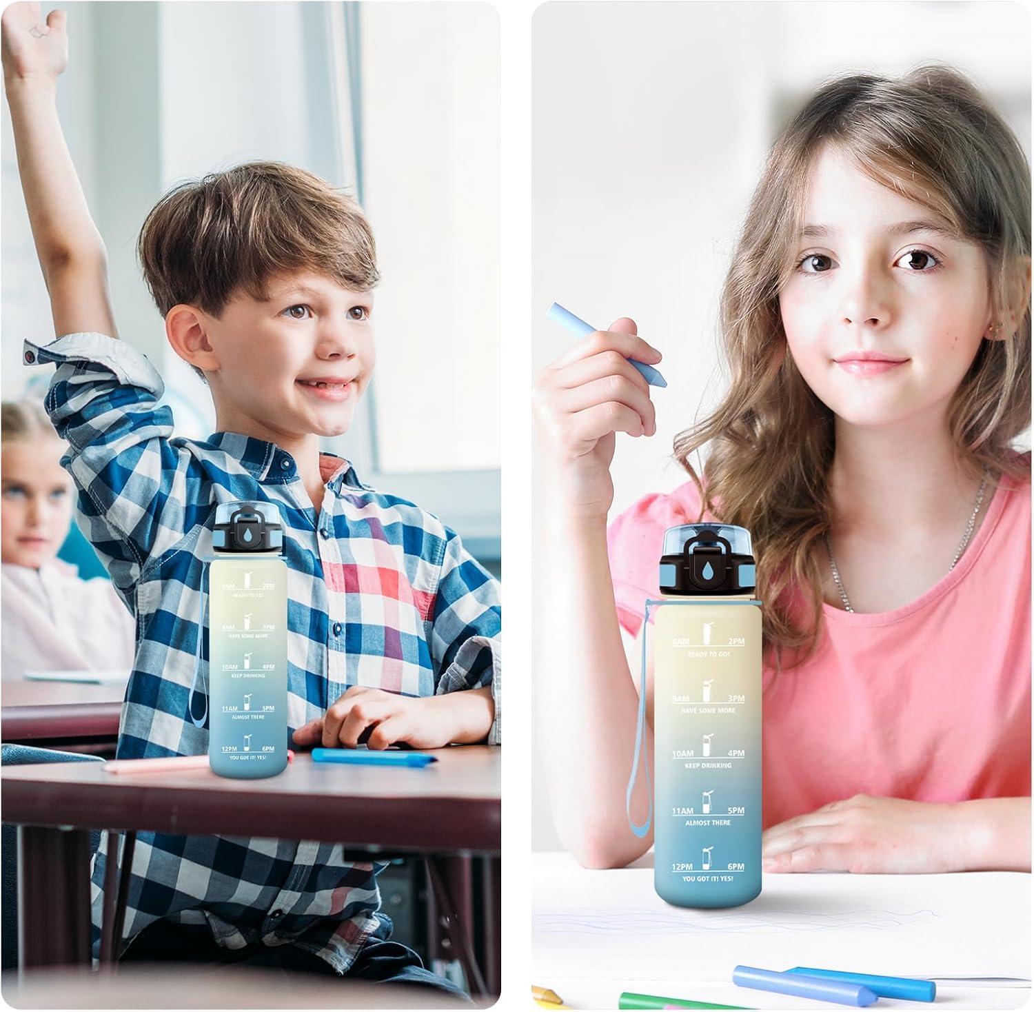 imageGourde Sport 1L Gourde avec Filtre sans BPA Bouteille deau de Motivation avec Marqueur de Temps tanche et Rutilisable Bouteille Rutilisable pour lcole Sport Bureau Yoga Camping17oz500ml Blanc Bleu Clair