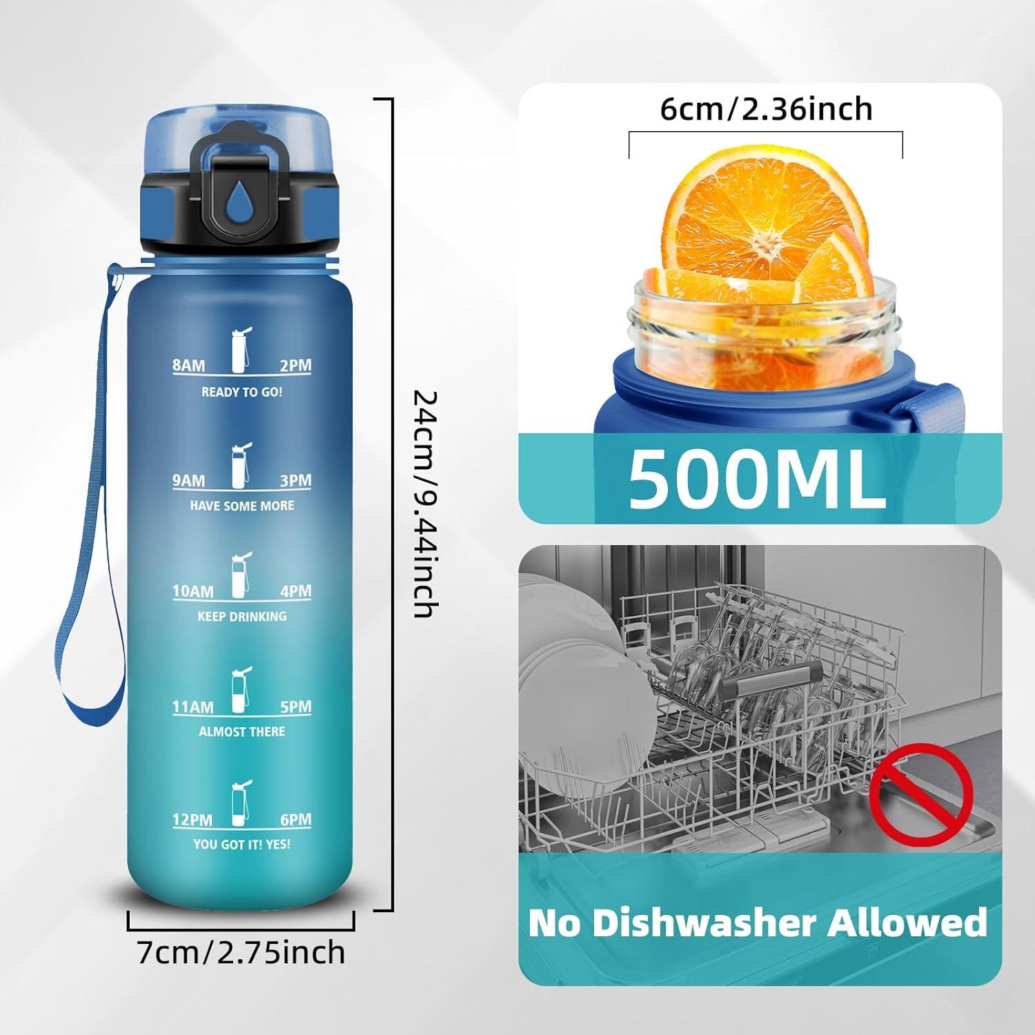 imageGrsta Gourde Gourde 500ml Bouteille Filtrante AntiFuite Facile Transporter Bouteille deau pour Motivation Facile Nettoyer pour Bureau Voyage Extrieur Adulte Camping Voyage SportBleuvert