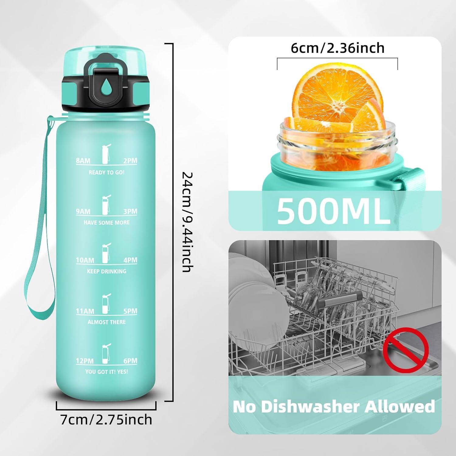 imageGrsta Gourde Gourde 500ml Bouteille Filtrante AntiFuite Facile Transporter Bouteille deau pour Motivation Facile Nettoyer pour Bureau Voyage Extrieur Adulte Camping Voyage SportM Bleuvert