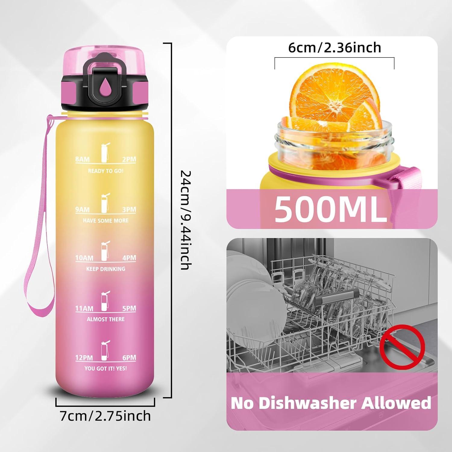 imageGrsta Gourde Gourde 500ml Bouteille Filtrante AntiFuite Facile Transporter Bouteille deau pour Motivation Facile Nettoyer pour Bureau Voyage Extrieur Adulte Camping Voyage SportJaunerose
