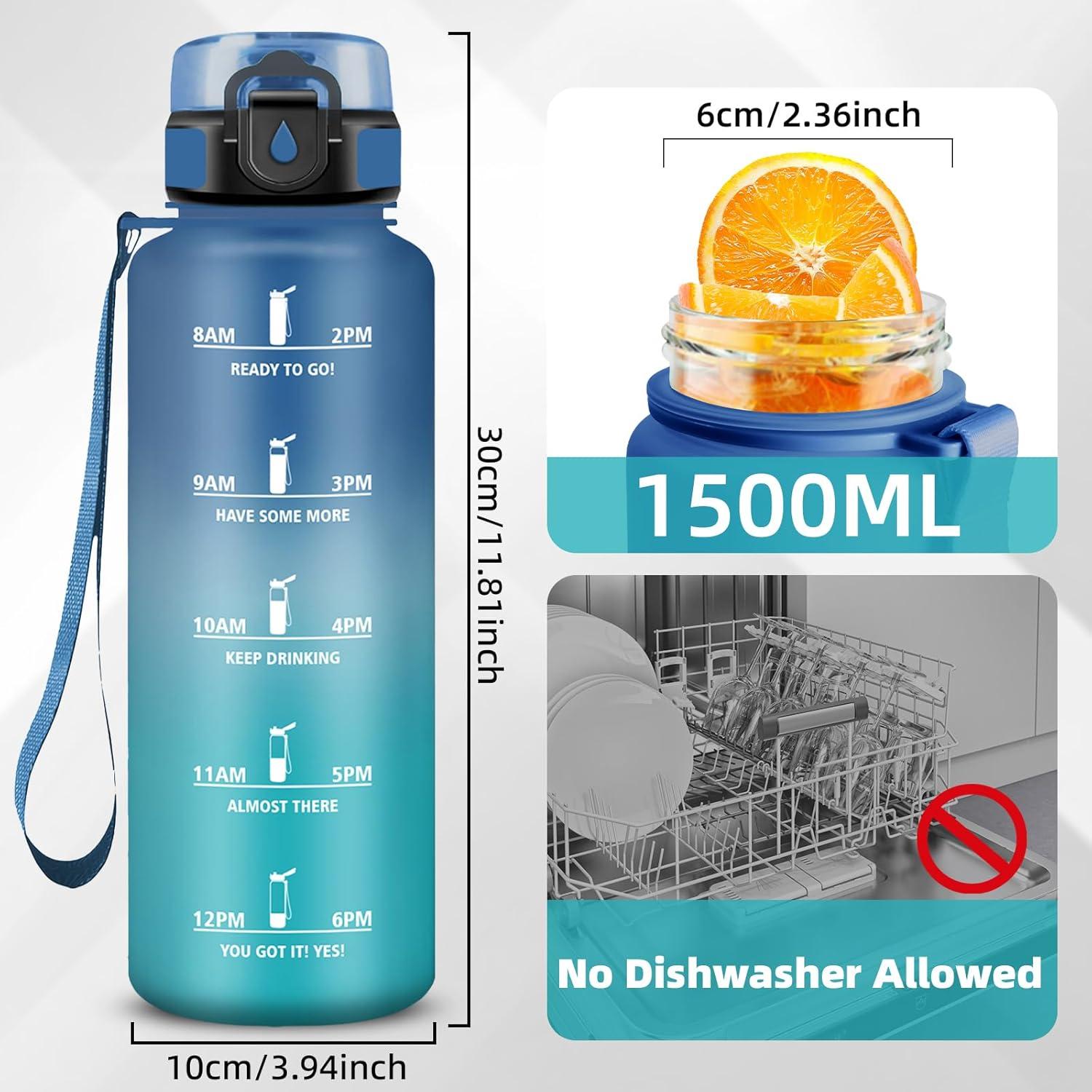 imageGrsta Gourde Gourde 500ml Bouteille Filtrante AntiFuite Facile Transporter Bouteille deau pour Motivation Facile Nettoyer pour Bureau Voyage Extrieur Adulte Camping Voyage SportBleuvert