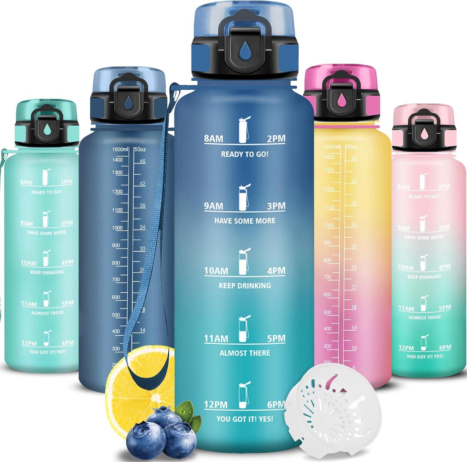 imageGrsta Gourde Gourde 500ml Bouteille Filtrante AntiFuite Facile Transporter Bouteille deau pour Motivation Facile Nettoyer pour Bureau Voyage Extrieur Adulte Camping Voyage SportBleuvert