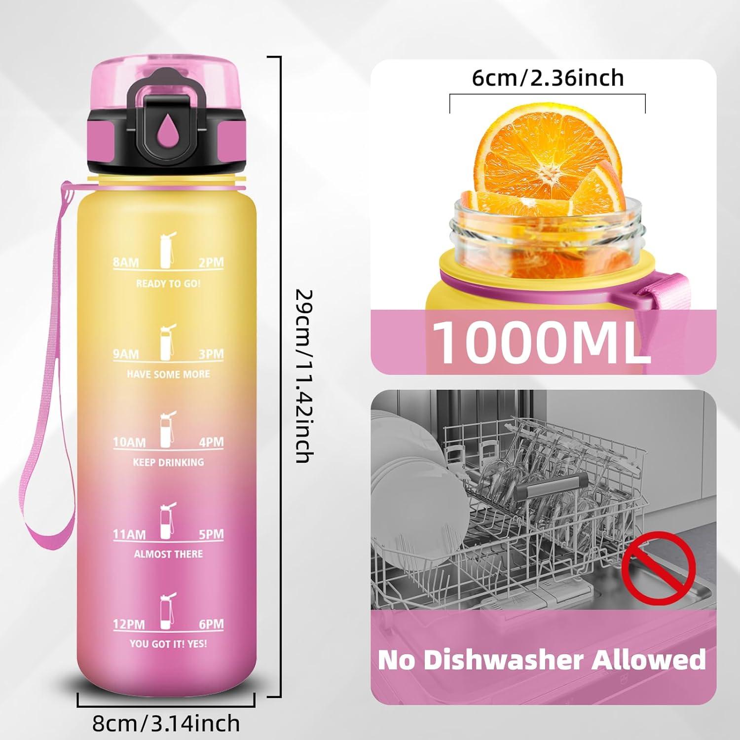 imageGrsta Gourde Gourde 500ml Bouteille Filtrante AntiFuite Facile Transporter Bouteille deau pour Motivation Facile Nettoyer pour Bureau Voyage Extrieur Adulte Camping Voyage SportJaunerose