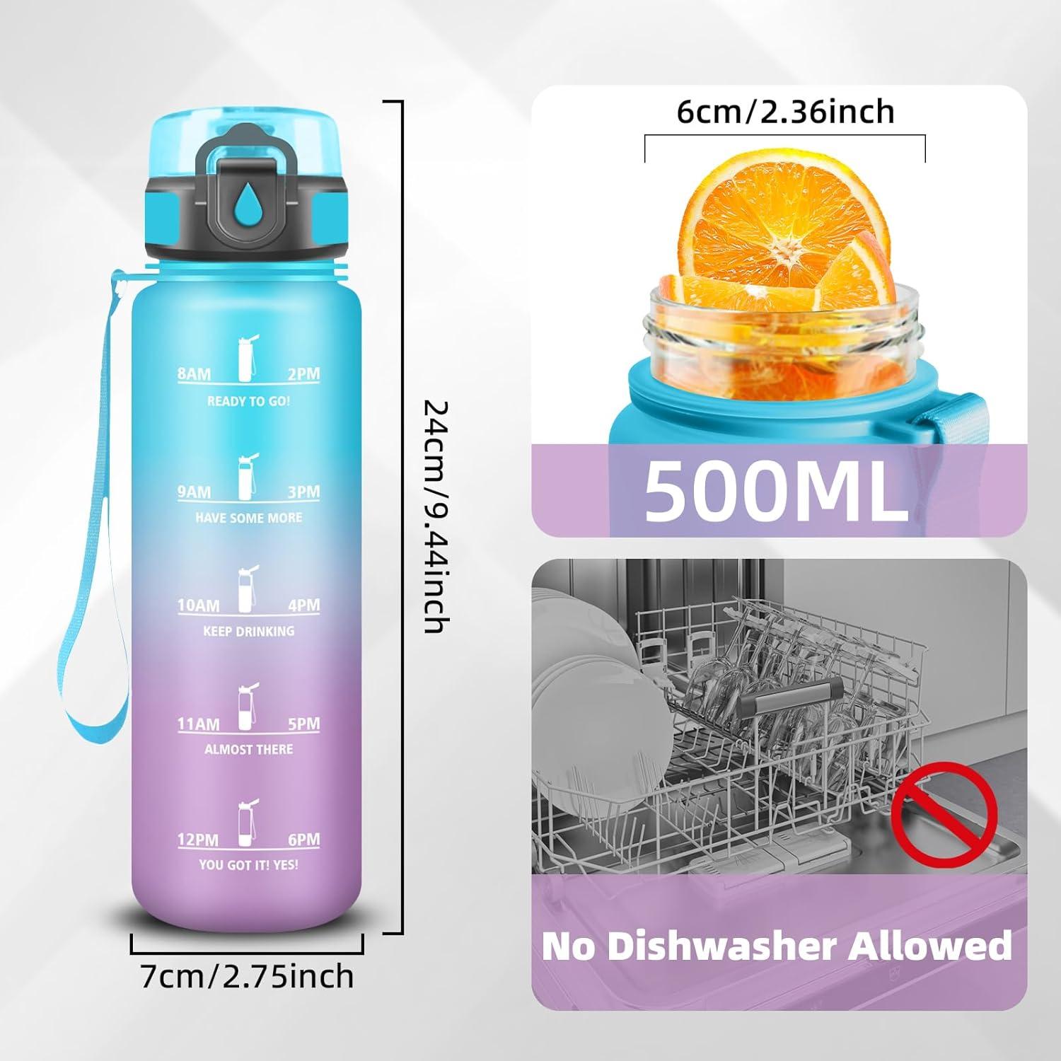 imageGrsta Gourde Gourde 500ml Bouteille Filtrante AntiFuite Facile Transporter Bouteille deau pour Motivation Facile Nettoyer pour Bureau Voyage Extrieur Adulte Camping Voyage SportBleuviolet
