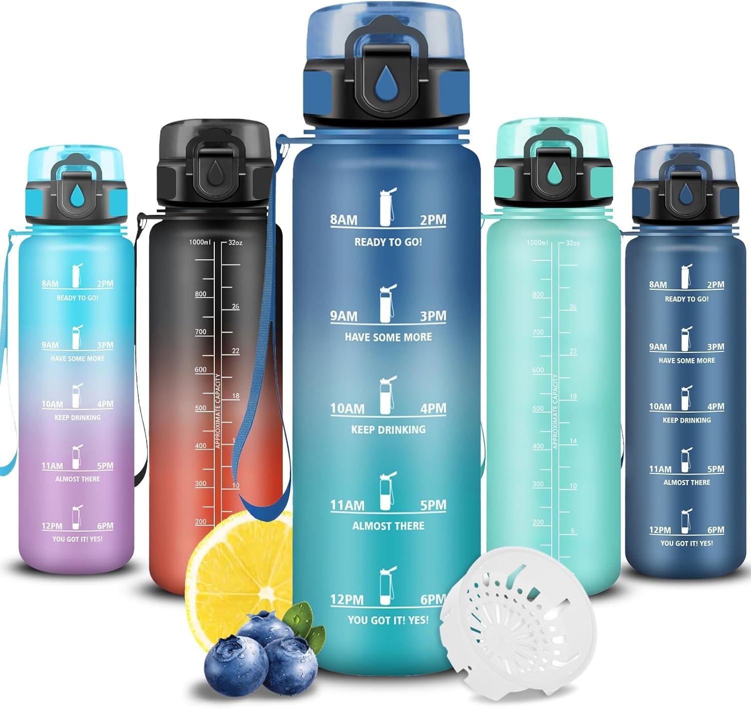 imageGrsta Gourde Gourde 500ml Bouteille Filtrante AntiFuite Facile Transporter Bouteille deau pour Motivation Facile Nettoyer pour Bureau Voyage Extrieur Adulte Camping Voyage SportBleuvert