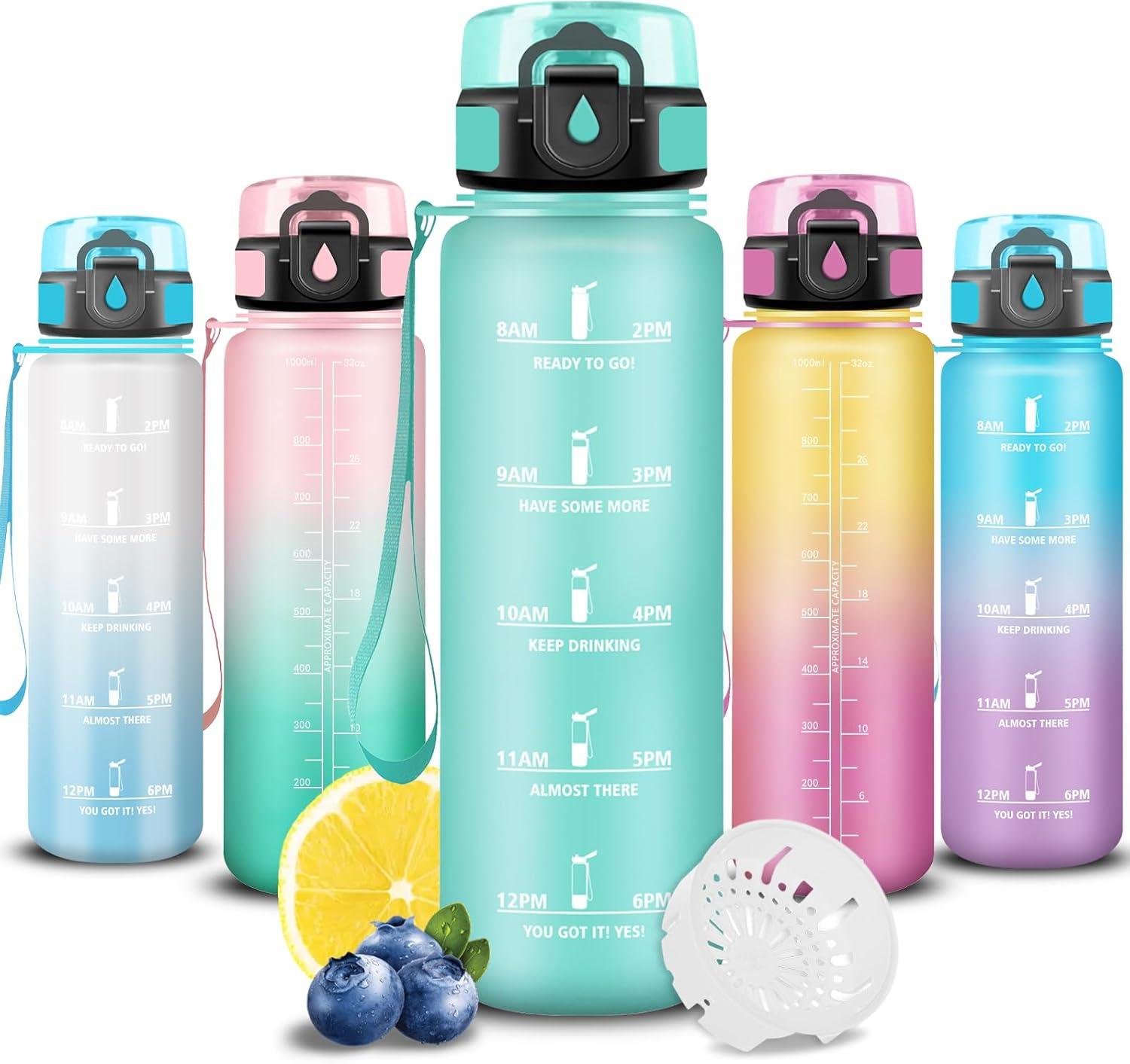 imageGrsta Gourde Gourde 500ml Bouteille Filtrante AntiFuite Facile Transporter Bouteille deau pour Motivation Facile Nettoyer pour Bureau Voyage Extrieur Adulte Camping Voyage SportM Bleuvert