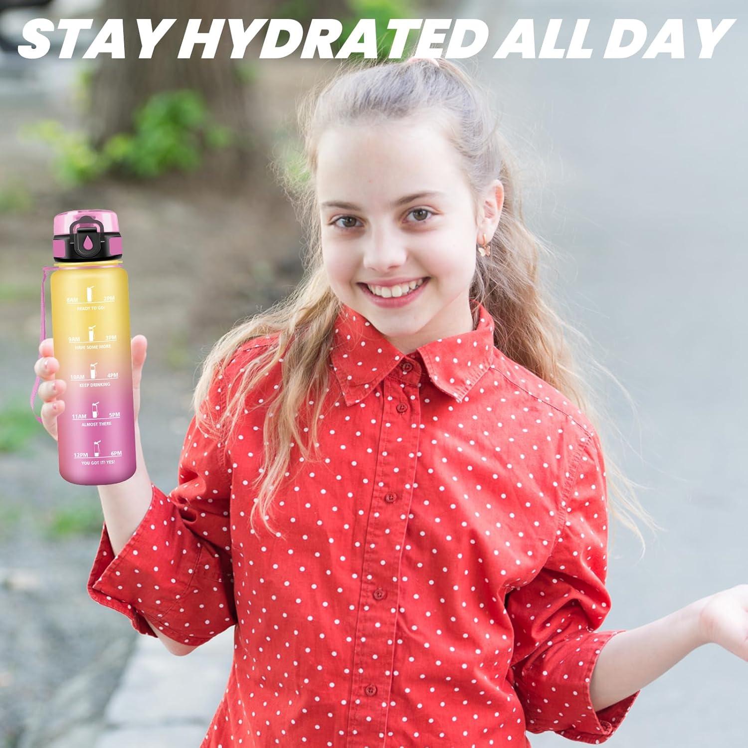 imageGrsta Gourde Gourde 500ml Bouteille Filtrante AntiFuite Facile Transporter Bouteille deau pour Motivation Facile Nettoyer pour Bureau Voyage Extrieur Adulte Camping Voyage SportJaunerose