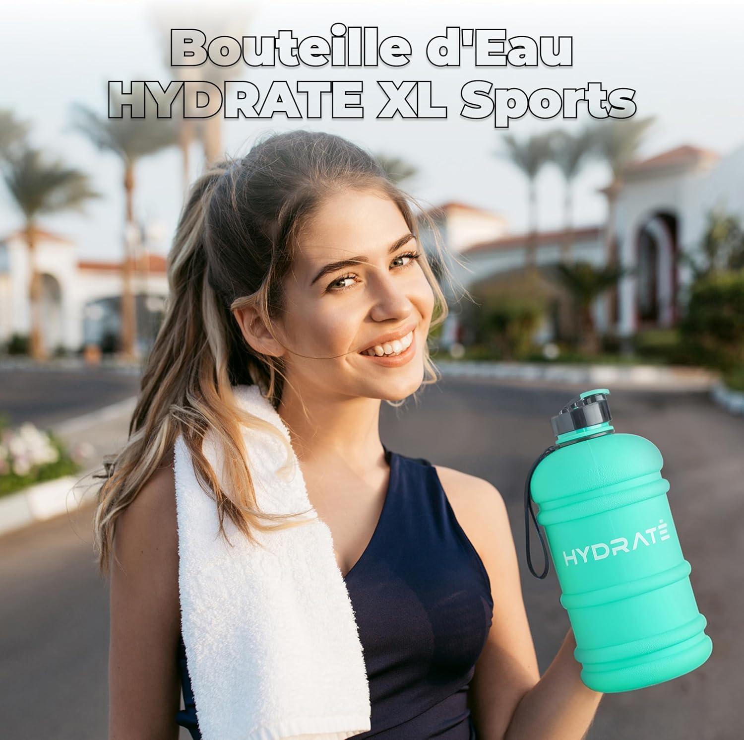 imageHYDRATE XL Bouteille deau 22 L Bouteille de Gym Avec Sangles de Transport Gourde Fitness Sans BPA Popup Bouchon pour le Sport le Yoga et les Activits de Plein Air Matte CamoNoir Mat