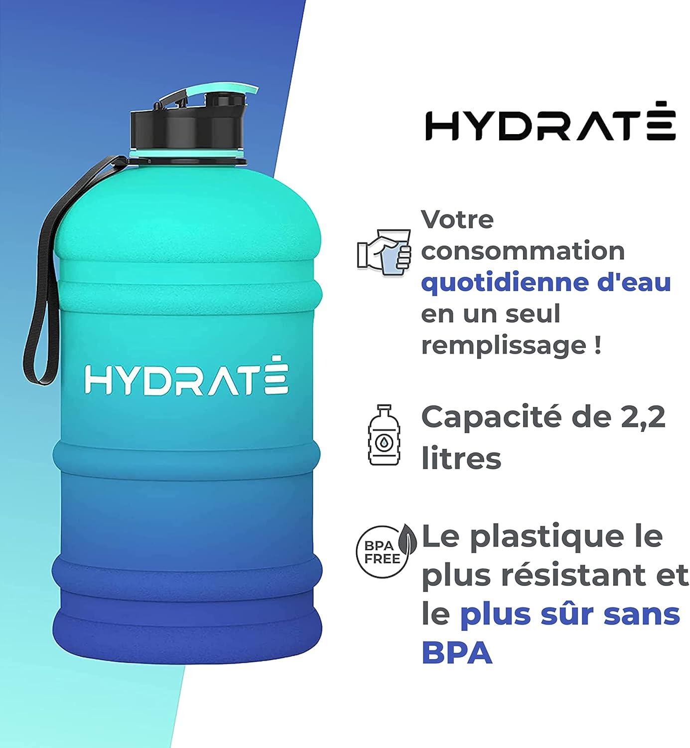 imageHYDRATE XL Bouteille deau 22 L Bouteille de Gym Avec Sangles de Transport Gourde Fitness Sans BPA Popup Bouchon pour le Sport le Yoga et les Activits de Plein Air Matte CamoBleu Lagon