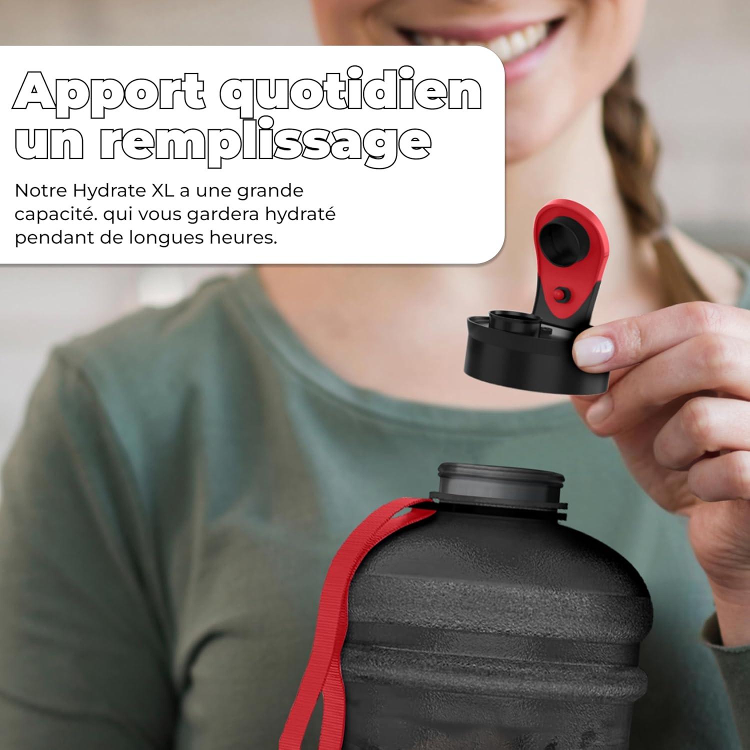 imageHYDRATE XL Bouteille deau 22 L Bouteille de Gym Avec Sangles de Transport Gourde Fitness Sans BPA Popup Bouchon pour le Sport le Yoga et les Activits de Plein Air Matte CamoNoir Transparent