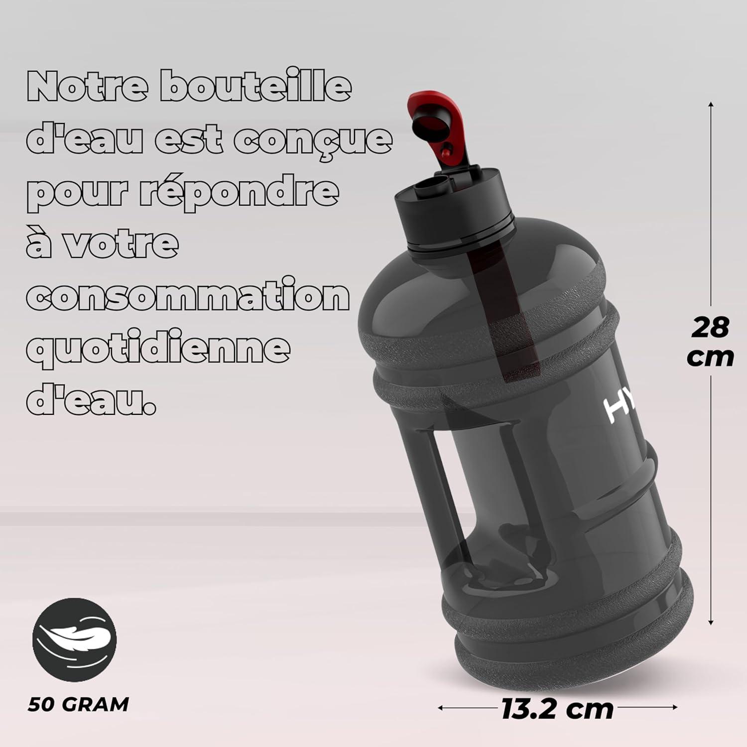 imageHYDRATE XL Bouteille deau 22 L Bouteille de Gym Avec Sangles de Transport Gourde Fitness Sans BPA Popup Bouchon pour le Sport le Yoga et les Activits de Plein Air Matte CamoNoir Transparent