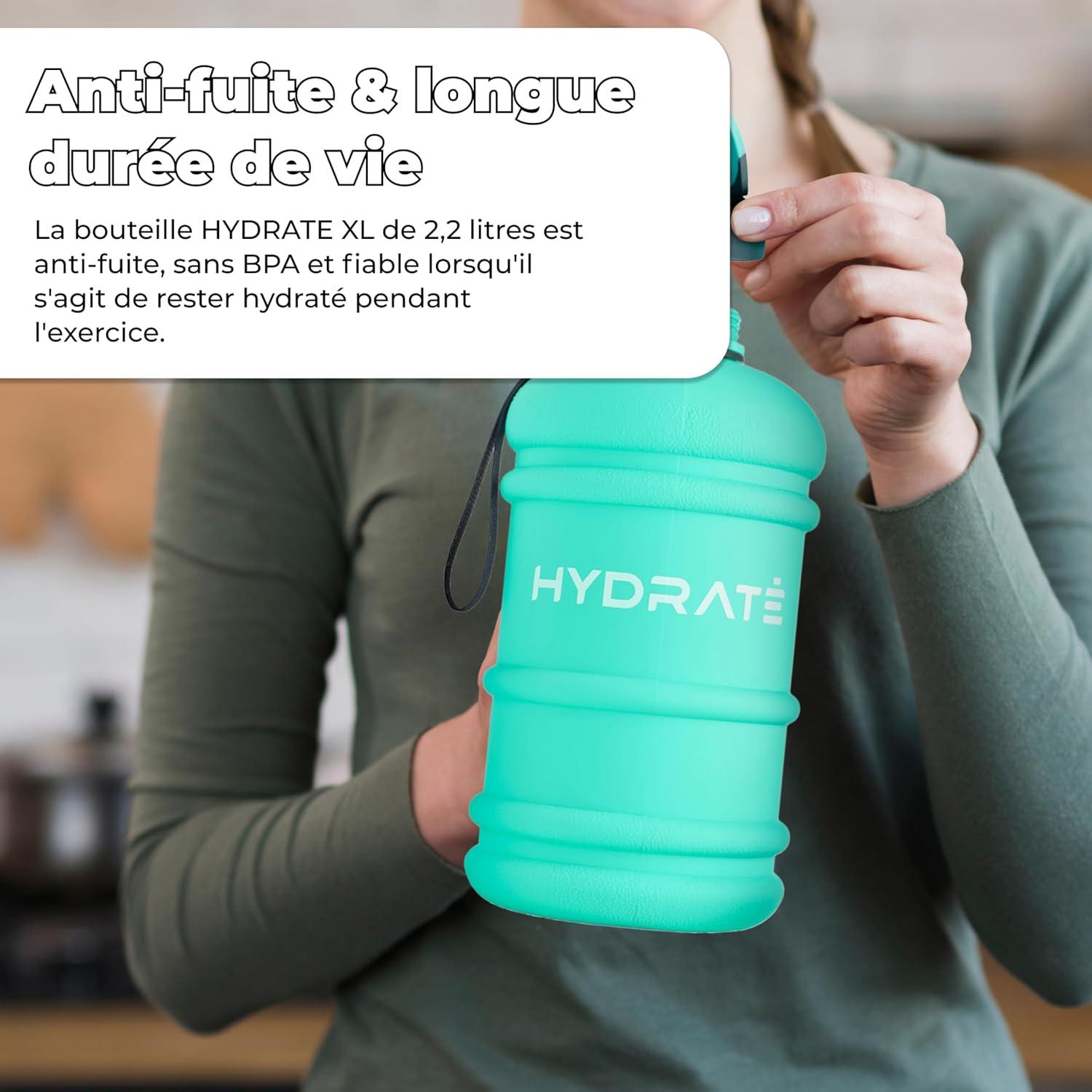 imageHYDRATE XL Bouteille deau 22 L Bouteille de Gym Avec Sangles de Transport Gourde Fitness Sans BPA Popup Bouchon pour le Sport le Yoga et les Activits de Plein Air Matte CamoNoir Mat