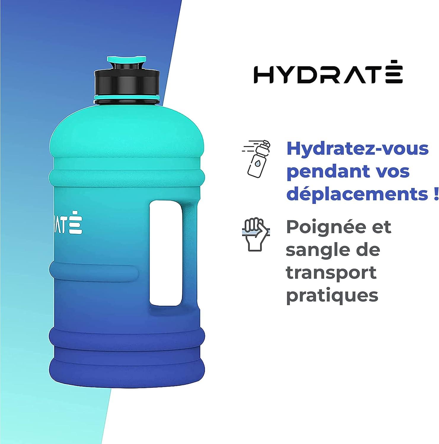 imageHYDRATE XL Bouteille deau 22 L Bouteille de Gym Avec Sangles de Transport Gourde Fitness Sans BPA Popup Bouchon pour le Sport le Yoga et les Activits de Plein Air Matte CamoBleu Lagon