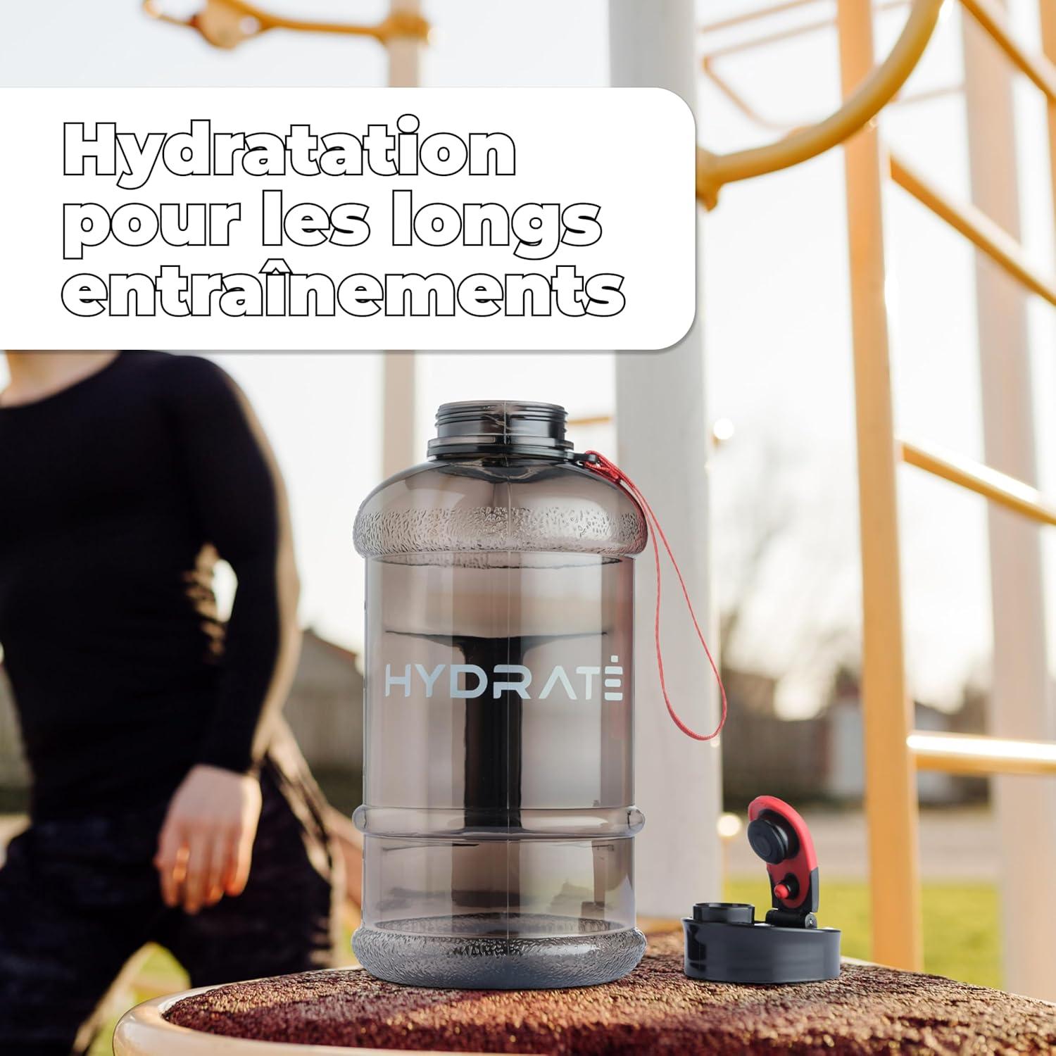 imageHYDRATE XL Bouteille deau 22 L Bouteille de Gym Avec Sangles de Transport Gourde Fitness Sans BPA Popup Bouchon pour le Sport le Yoga et les Activits de Plein Air Matte CamoNoir Transparent