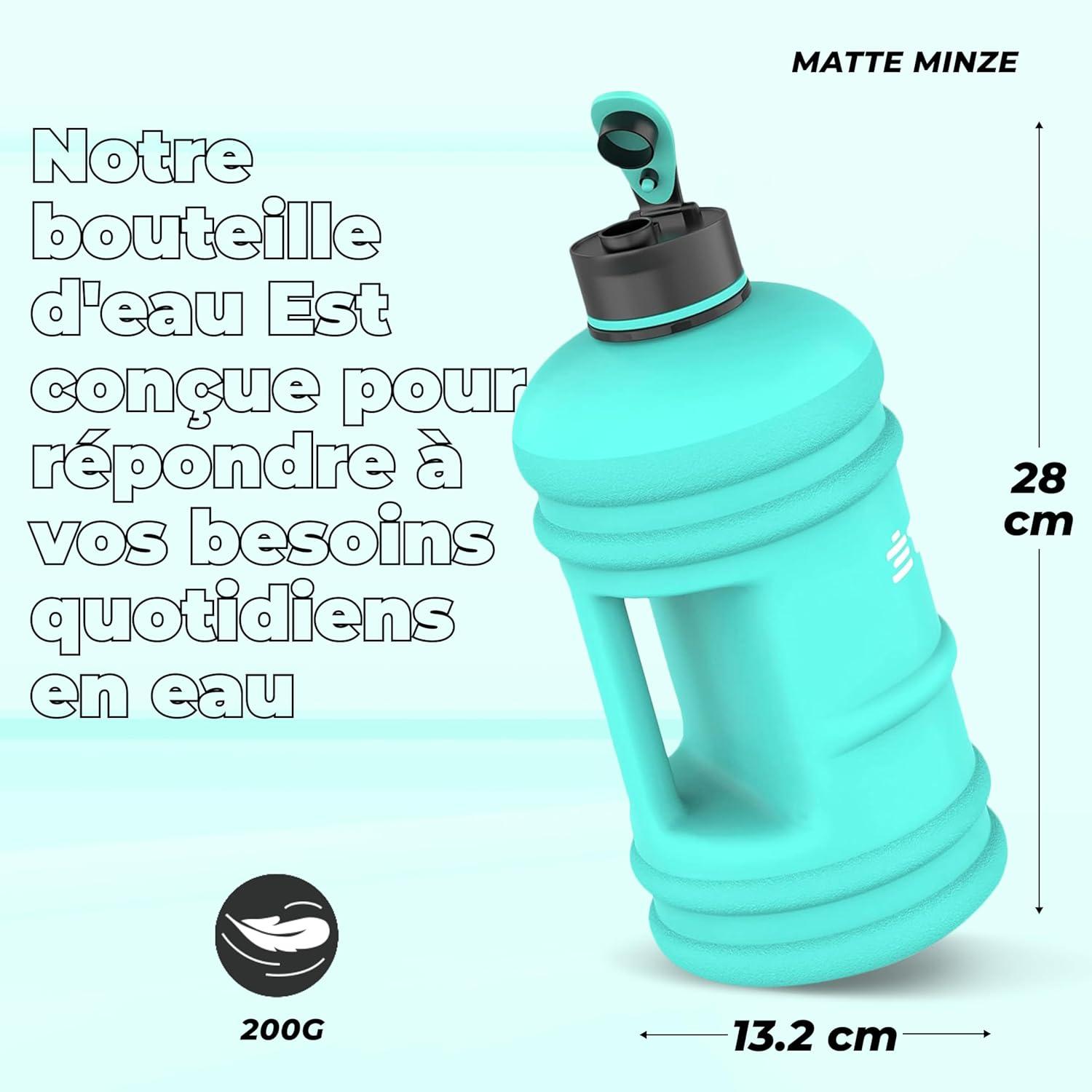 imageHYDRATE XL Bouteille deau 22 L Bouteille de Gym Avec Sangles de Transport Gourde Fitness Sans BPA Popup Bouchon pour le Sport le Yoga et les Activits de Plein Air Matte CamoNoir Mat