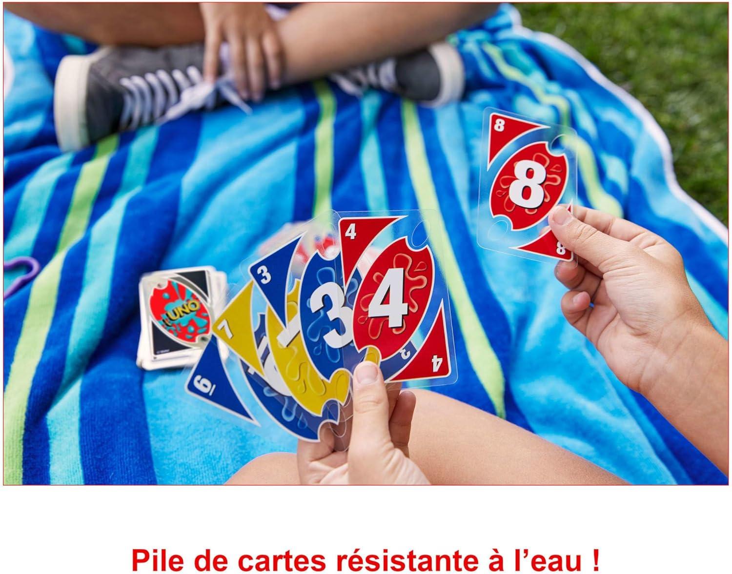 imageUNO Sport Jeu de 108 Cartes en Plastiques impermables avec Un Mousqueton pour Transport Facile Jeu de Socit Jeu de Bain 2 10 Joueurs Individuellement ou par quipes Ds 7 Ans P1703UNO H2O