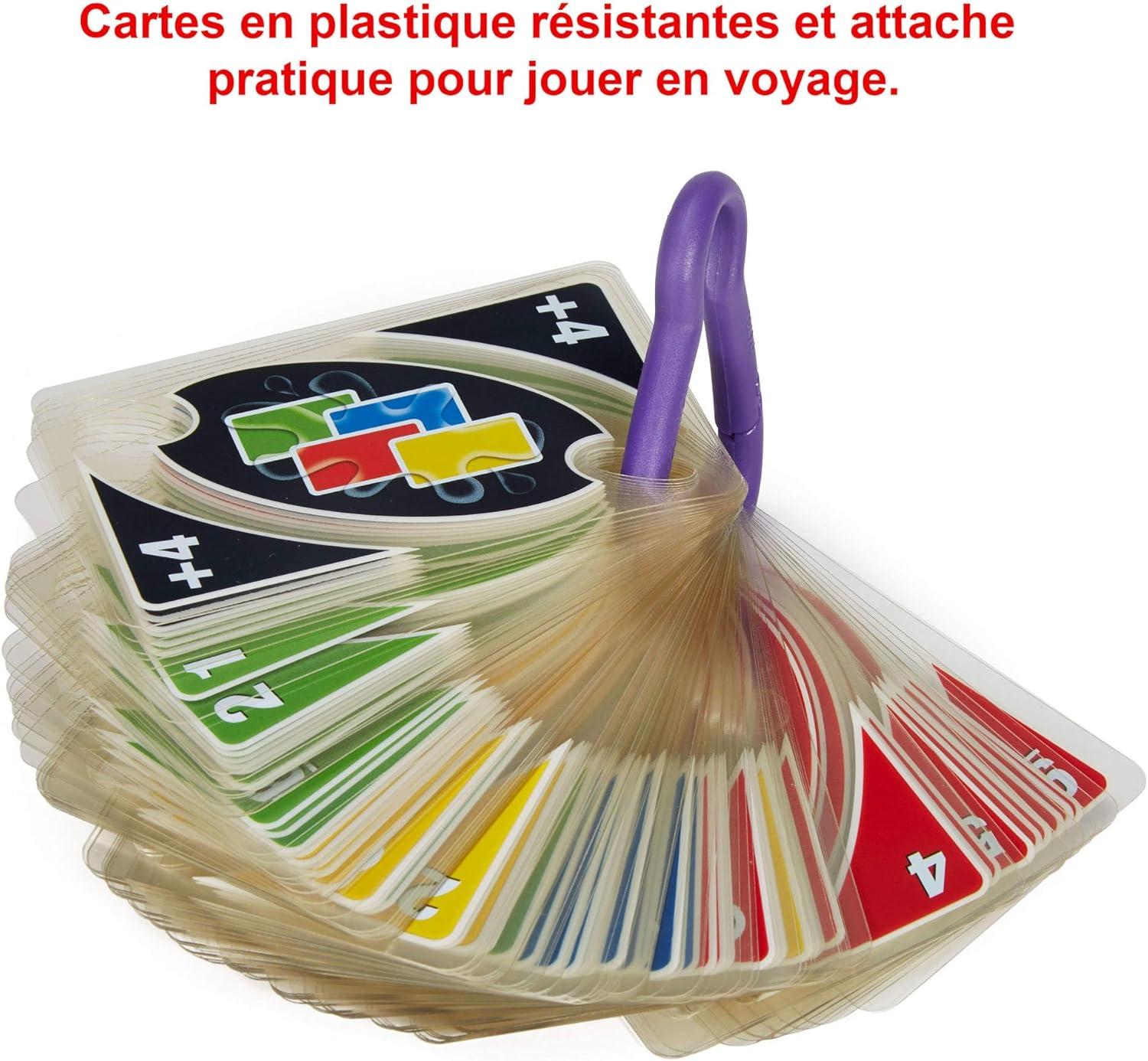 imageUNO Sport Jeu de 108 Cartes en Plastiques impermables avec Un Mousqueton pour Transport Facile Jeu de Socit Jeu de Bain 2 10 Joueurs Individuellement ou par quipes Ds 7 Ans P1703UNO H2O
