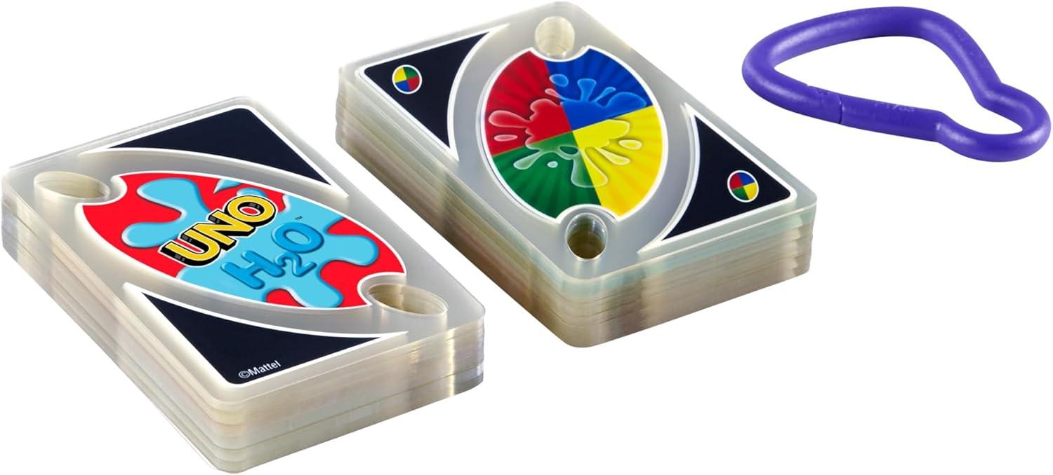 imageUNO Sport Jeu de 108 Cartes en Plastiques impermables avec Un Mousqueton pour Transport Facile Jeu de Socit Jeu de Bain 2 10 Joueurs Individuellement ou par quipes Ds 7 Ans P1703UNO H2O