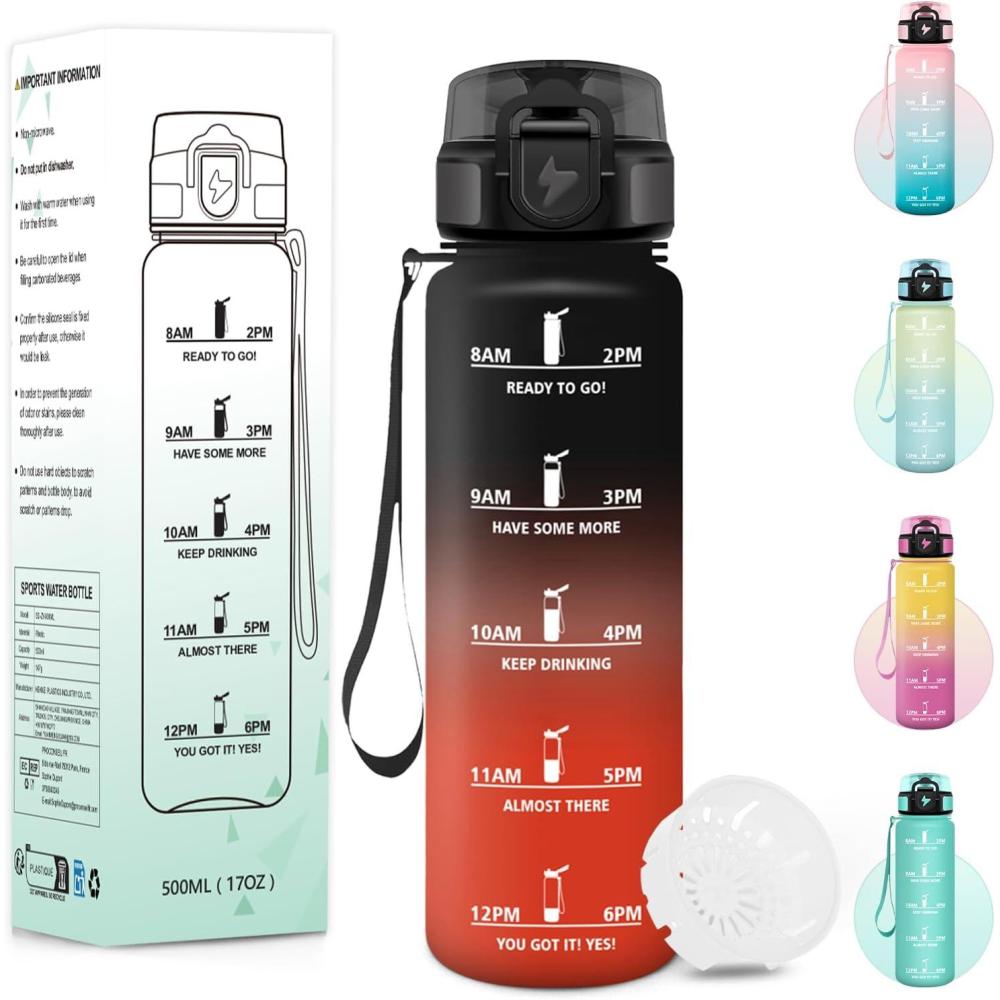 imageGourde 1000ML Sans BPA Gourde Motivation Avec Horodatage Bouteille Anti Fuite Conception de Verrouillage AntiFuite Bouteille plastique pour Yoga Aptitude Bleu marineNoirrouge500ml