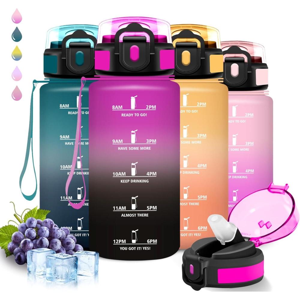 imageGourde 15l Gourde Sport Anti Fuite Bouteille Gradue pour 1 Journee Facile Nettoyer Bouteille Gradue avec Verrou de Scurit avec Slogan de Motivation pour Sports Camping RandonneVioletnoir