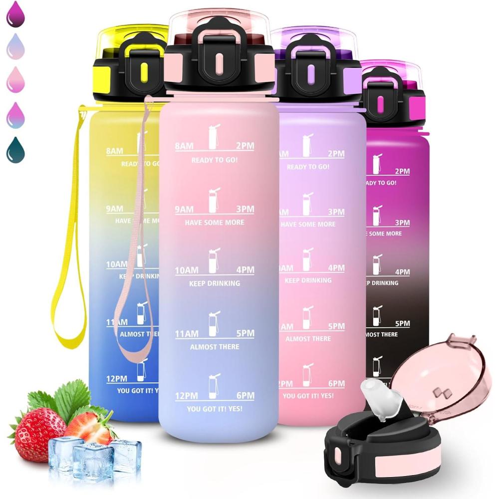 imageGourde 15l Gourde Sport Anti Fuite Bouteille Gradue pour 1 Journee Facile Nettoyer Bouteille Gradue avec Verrou de Scurit avec Slogan de Motivation pour Sports Camping RandonneRosebleu