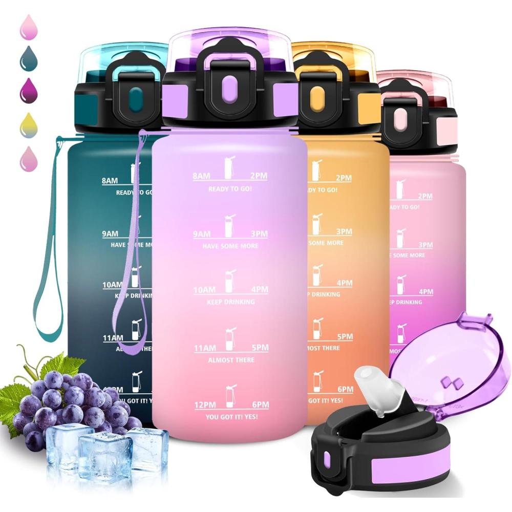 imageGourde 15l Gourde Sport Anti Fuite Bouteille Gradue pour 1 Journee Facile Nettoyer Bouteille Gradue avec Verrou de Scurit avec Slogan de Motivation pour Sports Camping RandonneVioletrose
