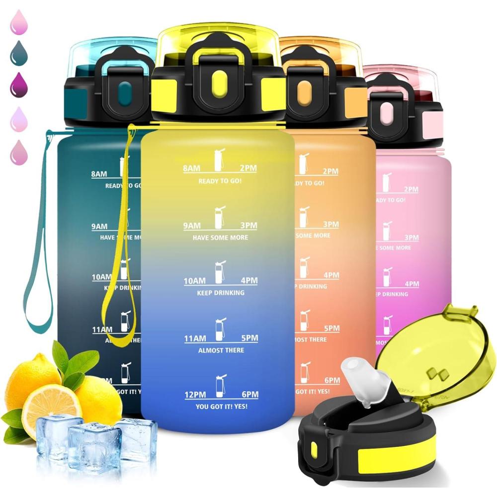 imageGourde 15l Gourde Sport Anti Fuite Bouteille Gradue pour 1 Journee Facile Nettoyer Bouteille Gradue avec Verrou de Scurit avec Slogan de Motivation pour Sports Camping RandonneJaunebleu