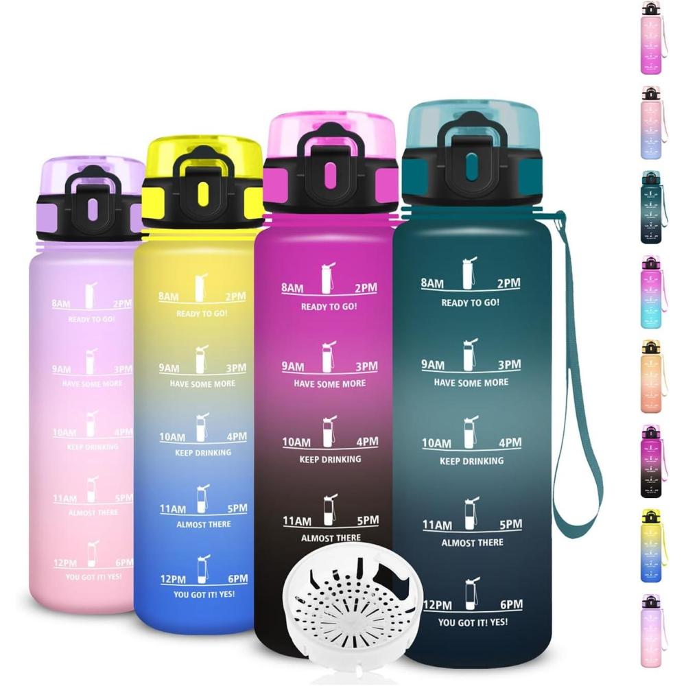 imageGourde Gourde 500ml Bouteille Filtrante AntiFuite Facile Transporter Bouteille deau pour Motivation Facile Nettoyer pour Bureau Voyage Extrieur Adulte Camping Voyage Sport RunningVertgris