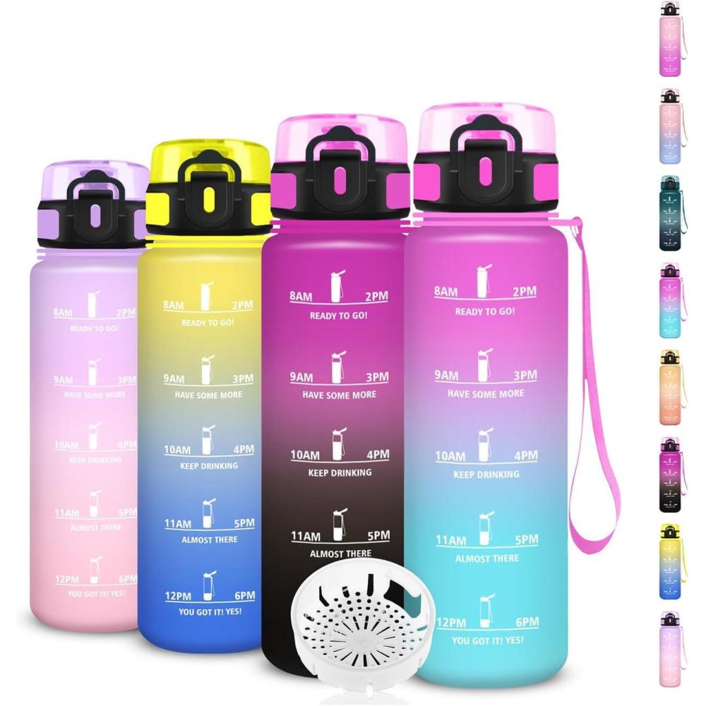 imageGourde Gourde 500ml Bouteille Filtrante AntiFuite Facile Transporter Bouteille deau pour Motivation Facile Nettoyer pour Bureau Voyage Extrieur Adulte Camping Voyage Sport RunningRosecyan