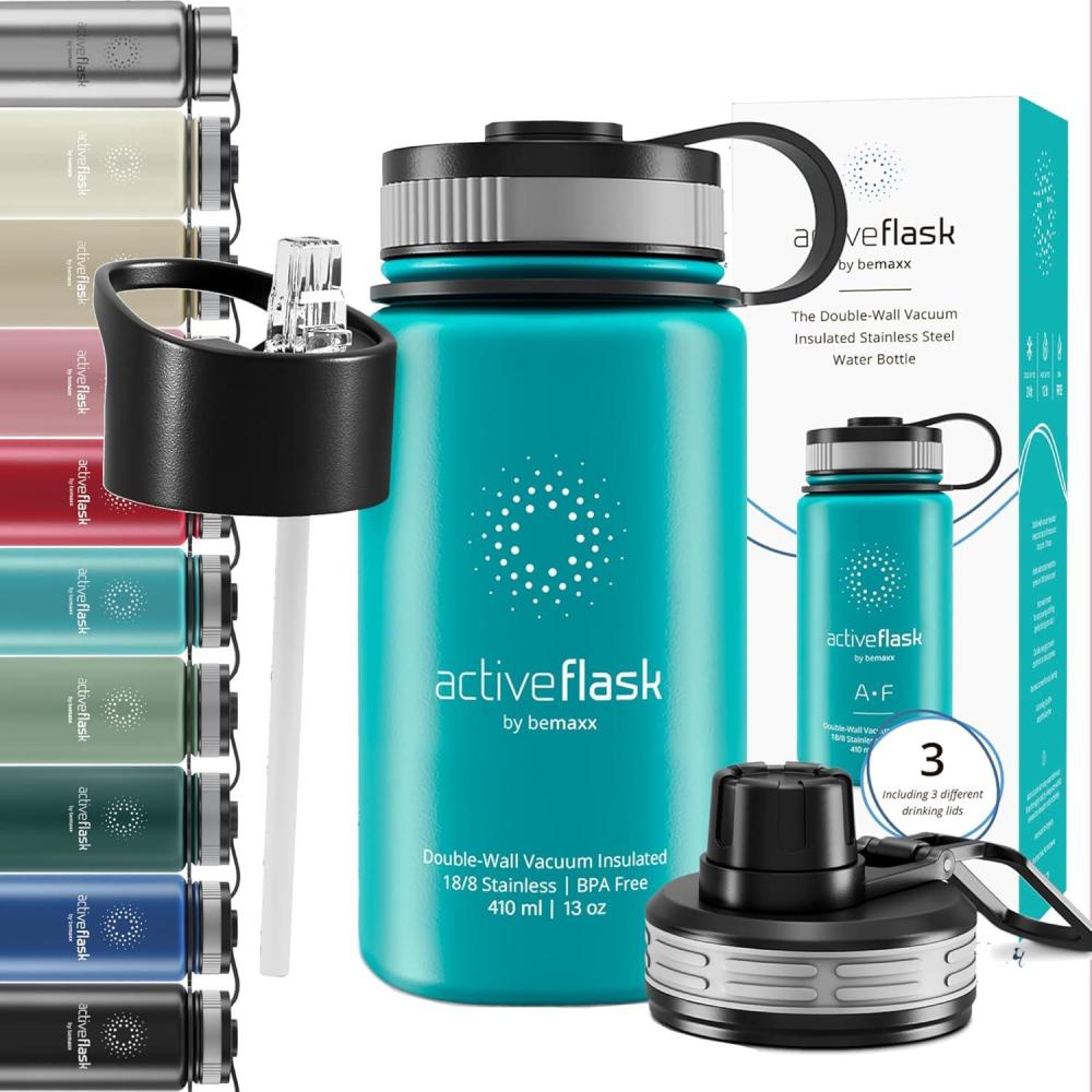 imageGourde Inox Isotherme ACTIVE FLASK 1l500ml sans BPA Paille 3 Bouchons Bouteille deau Acier Inoxydable Isole Thermos Rutilisable Camping Velo Sport Running Randonne Enfant Caf TheAquatic Cyan