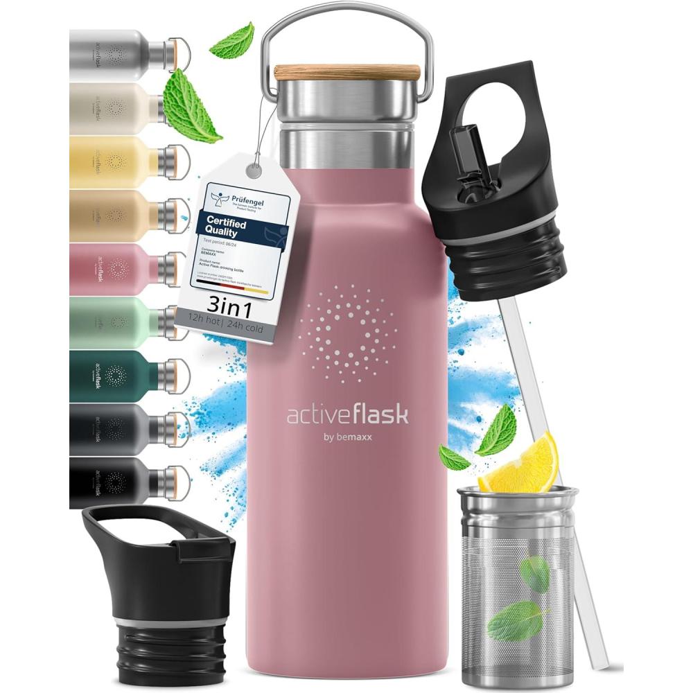imageGourde Inox Isotherme ACTIVE FLASK 1l500ml sans BPA Paille 3 Bouchons Bouteille deau Acier Inoxydable Isole Thermos Rutilisable Camping Velo Sport Running Randonne Enfant Caf TheDusky Pink Bamboo