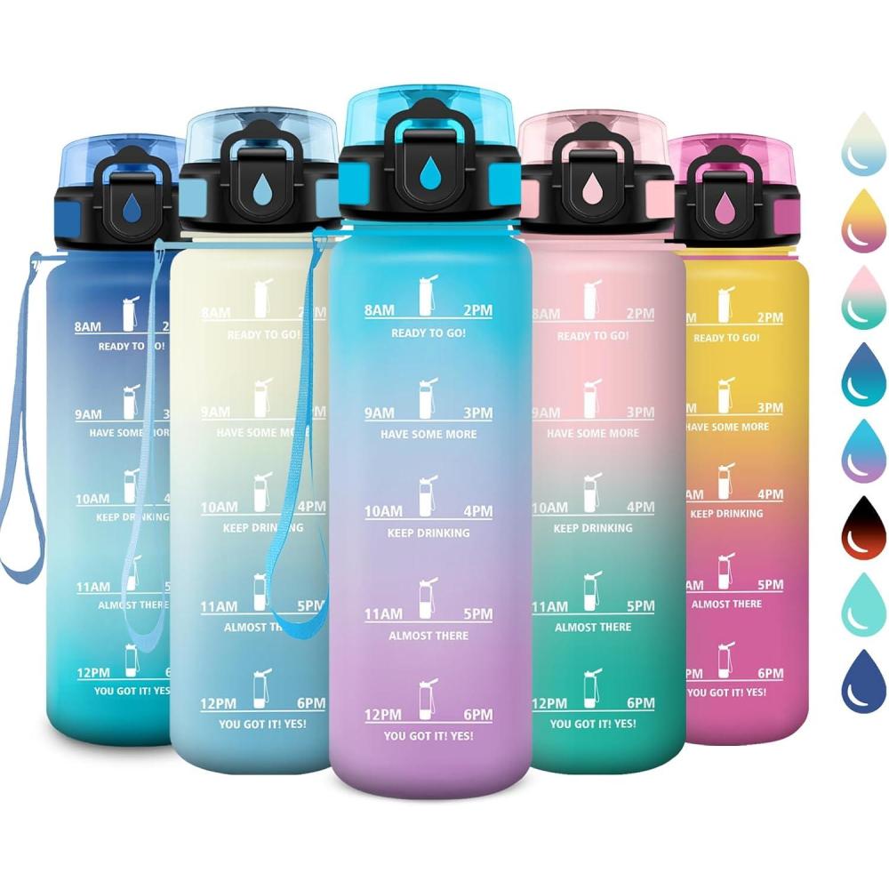 imageGourde Sport 1L Gourde avec Filtre sans BPA Bouteille deau de Motivation avec Marqueur de Temps tanche et Rutilisable Bouteille Rutilisable pour lcole Sport Bureau Yoga Camping32oz1000ml  Bleu  Violet