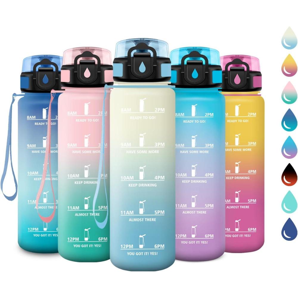 imageGourde Sport 1L Gourde avec Filtre sans BPA Bouteille deau de Motivation avec Marqueur de Temps tanche et Rutilisable Bouteille Rutilisable pour lcole Sport Bureau Yoga Camping17oz500ml  Blanc  Bleu Clair