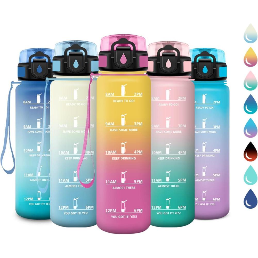 imageGourde Sport 1L Gourde avec Filtre sans BPA Bouteille deau de Motivation avec Marqueur de Temps tanche et Rutilisable Bouteille Rutilisable pour lcole Sport Bureau Yoga Camping17oz500ml Jaune Rose