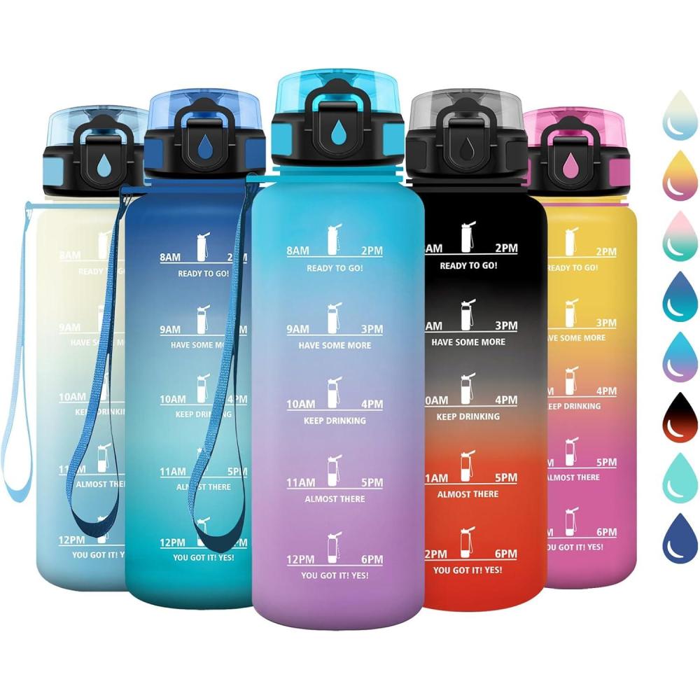 imageGourde Sport 1L Gourde avec Filtre sans BPA Bouteille deau de Motivation avec Marqueur de Temps tanche et Rutilisable Bouteille Rutilisable pour lcole Sport Bureau Yoga Camping50oz1500ml Bleu Violet