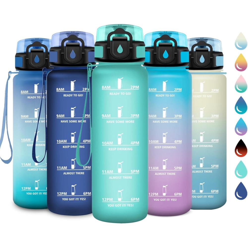 imageGourde Sport 1L Gourde avec Filtre sans BPA Bouteille deau de Motivation avec Marqueur de Temps tanche et Rutilisable Bouteille Rutilisable pour lcole Sport Bureau Yoga Camping32oz1000ml Mat Bleuvert
