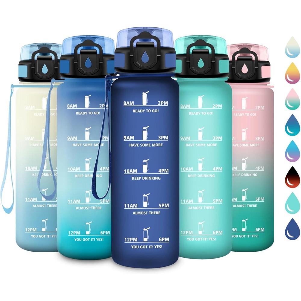imageGourde Sport 1L Gourde avec Filtre sans BPA Bouteille deau de Motivation avec Marqueur de Temps tanche et Rutilisable Bouteille Rutilisable pour lcole Sport Bureau Yoga Camping32oz1000ml Mat Bleu Marine
