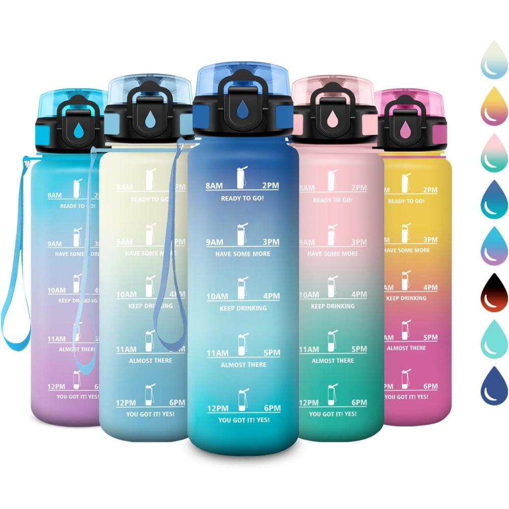 imageGourde Sport 1L Gourde avec Filtre sans BPA Bouteille deau de Motivation avec Marqueur de Temps tanche et Rutilisable Bouteille Rutilisable pour lcole Sport Bureau Yoga Camping17oz500ml Bleu Vert