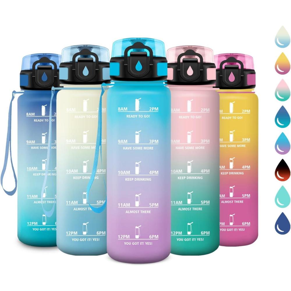 imageGourde Sport 1L Gourde avec Filtre sans BPA Bouteille deau de Motivation avec Marqueur de Temps tanche et Rutilisable Bouteille Rutilisable pour lcole Sport Bureau Yoga Camping17oz500ml Bleu Violet
