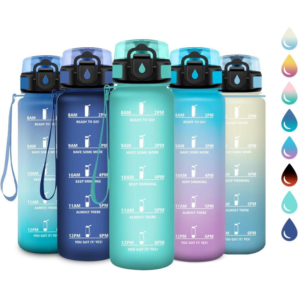 imageGourde Sport 1L Gourde avec Filtre sans BPA Bouteille deau de Motivation avec Marqueur de Temps tanche et Rutilisable Bouteille Rutilisable pour lcole Sport Bureau Yoga Camping17oz500ml Mat Bleuvert