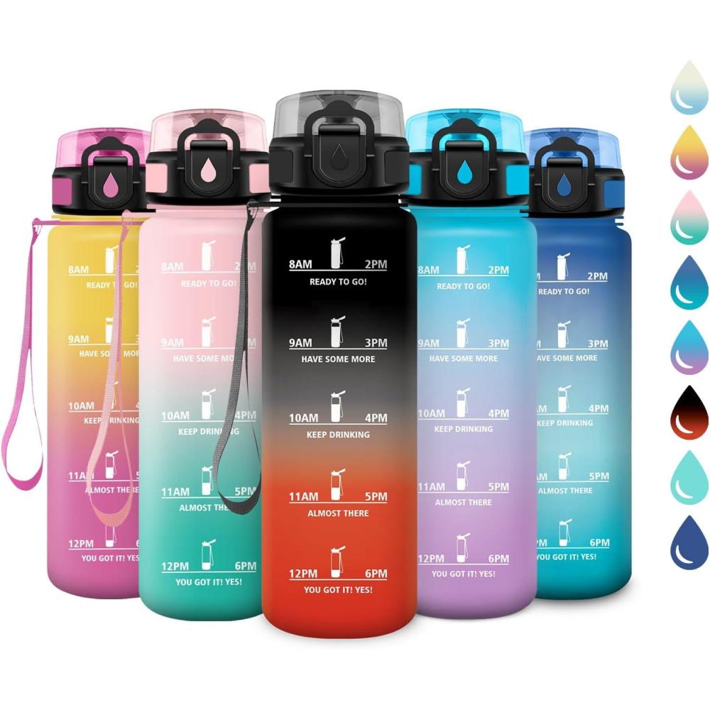 imageGourde Sport 1L Gourde avec Filtre sans BPA Bouteille deau de Motivation avec Marqueur de Temps tanche et Rutilisable Bouteille Rutilisable pour lcole Sport Bureau Yoga Camping17oz500ml Noir Rouge
