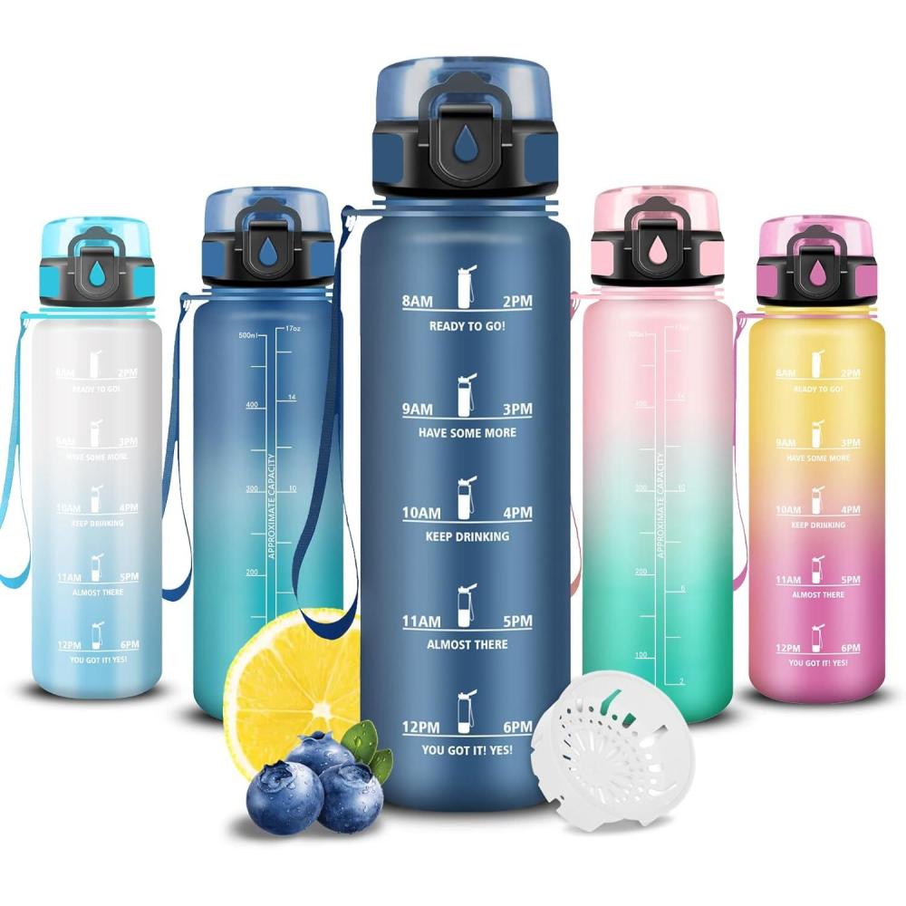 imageGrsta Gourde Gourde 500ml Bouteille Filtrante AntiFuite Facile Transporter Bouteille deau pour Motivation Facile Nettoyer pour Bureau Voyage Extrieur Adulte Camping Voyage SportBleu Marine