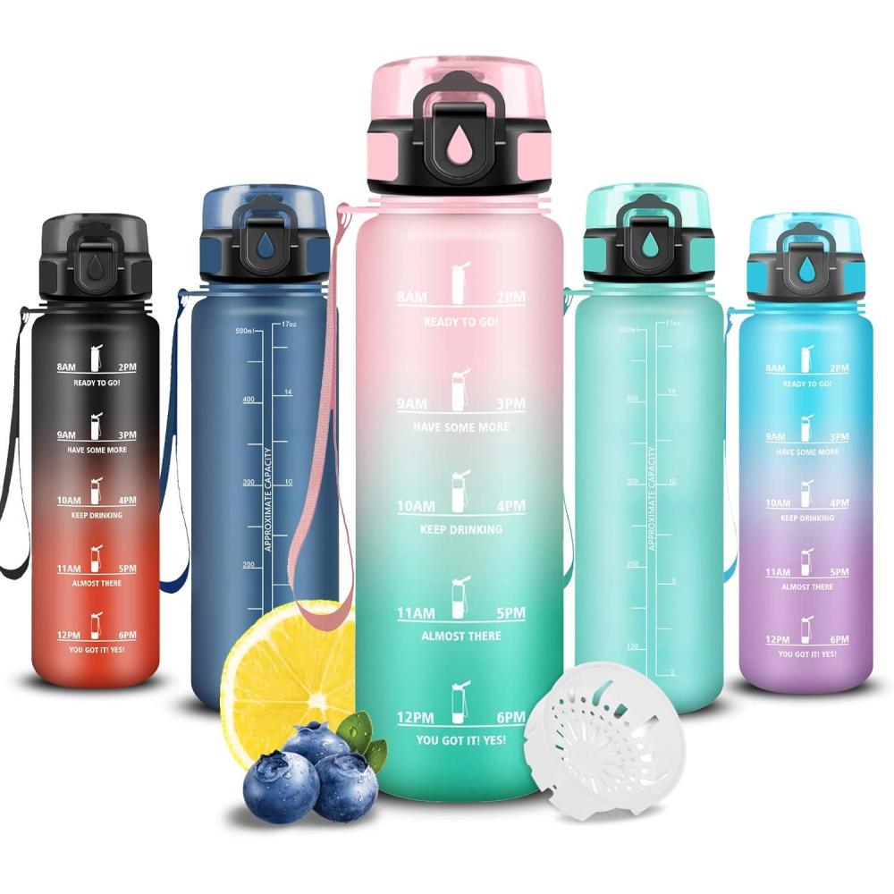 imageGrsta Gourde Gourde 500ml Bouteille Filtrante AntiFuite Facile Transporter Bouteille deau pour Motivation Facile Nettoyer pour Bureau Voyage Extrieur Adulte Camping Voyage SportRosecyan