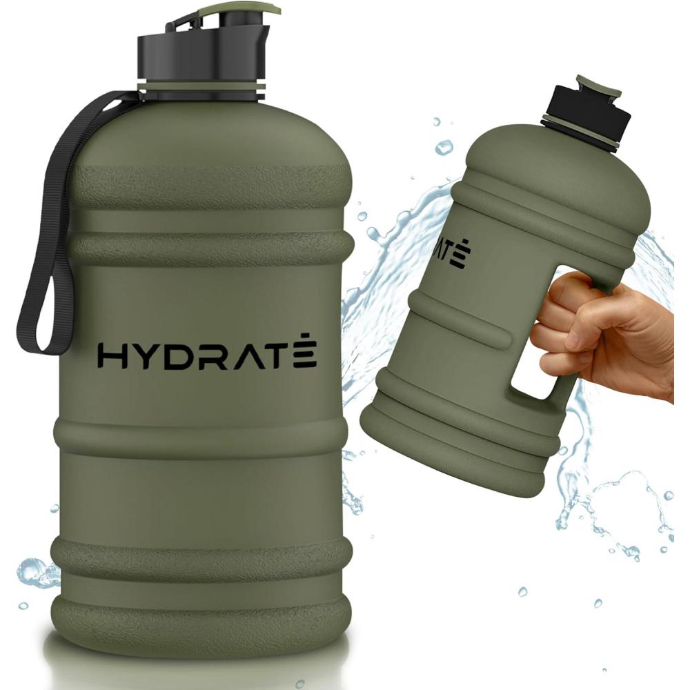 imageHYDRATE XL Bouteille deau 22 L Bouteille de Gym Avec Sangles de Transport Gourde Fitness Sans BPA Popup Bouchon pour le Sport le Yoga et les Activits de Plein Air Matte CamoVert Camo
