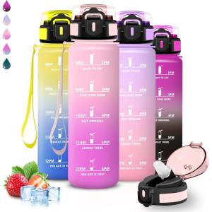 Gourde 1,5l, Gourde Sport, Anti Fuite, Bouteille Graduée pour 1 Journee, Facile à Nettoyer, Bouteille Graduée, avec Verrou de Sécurité, avec Slogan de Motivation, pour Sports, Camping, Randonnée(Rose-rose-rouge)