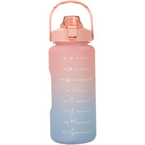 Gourde 2L Graduée Motivation avec Marqueur, Paille et Poignée – Idéale pour le Camping, la Randonnée, la Course et les Voyages – Cadeau pour les Campeurs(Dégradé Rose)