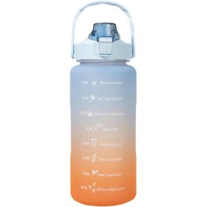 Gourde 2L Graduée Motivation avec Marqueur, Paille et Poignée – Idéale pour le Camping, la Randonnée, la Course et les Voyages – Cadeau pour les Campeurs(Dégradé Bleu)