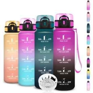 Gourde, Gourde 500ml, Bouteille Filtrante Anti-Fuite, Facile à Transporter, Bouteille d&rsquo;eau pour Motivation, Facile à Nettoyer, pour Bureau, Voyage, Extérieur, Adulte, Camping, Voyage, Sport, Running(Violet-noir)