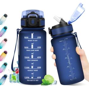Gourde Sport 1L, Bouteille Réutilisable, Gourde avec Paille et Marqueur de Temps, Gourde sans BPA, Bouteille Sport Étanche, Bouteille d&rsquo;eau pour Sport, Bureau, Fitness, Randonnée, Yoga, Camping(17oz-500ml | Paille | Mat Bleu)