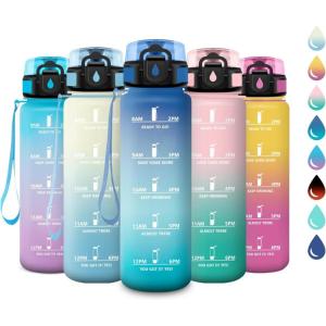 Gourde Sport 1L, Gourde avec Filtre, sans BPA, Bouteille d&rsquo;eau de Motivation avec Marqueur de Temps, Étanche et Réutilisable, Bouteille Réutilisable pour l&rsquo;école, Sport, Bureau, Yoga, Camping(17oz-500ml | Bleu + Vert)